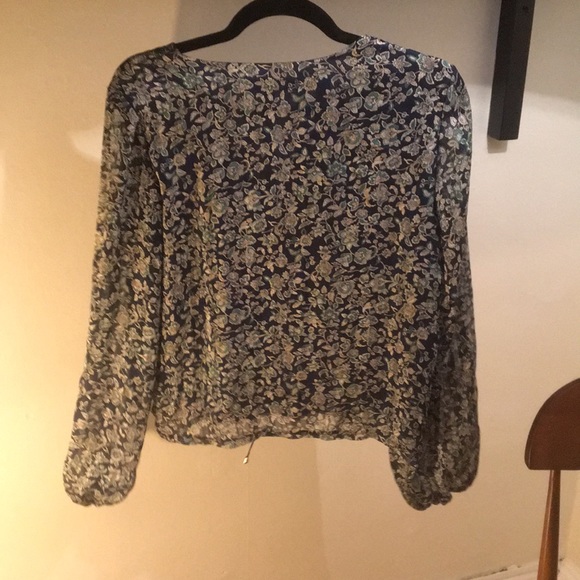 Topshop Brand Flower Print Lace-Up Blouse Top 4 - Picture 3 of 3